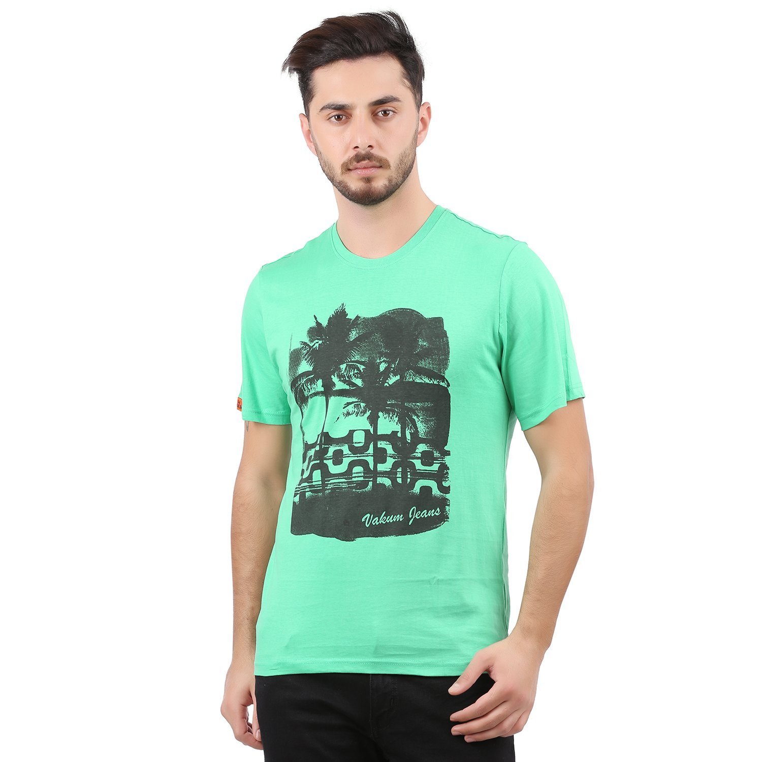 Vakum Men Green Round Neck Printed T Shirt