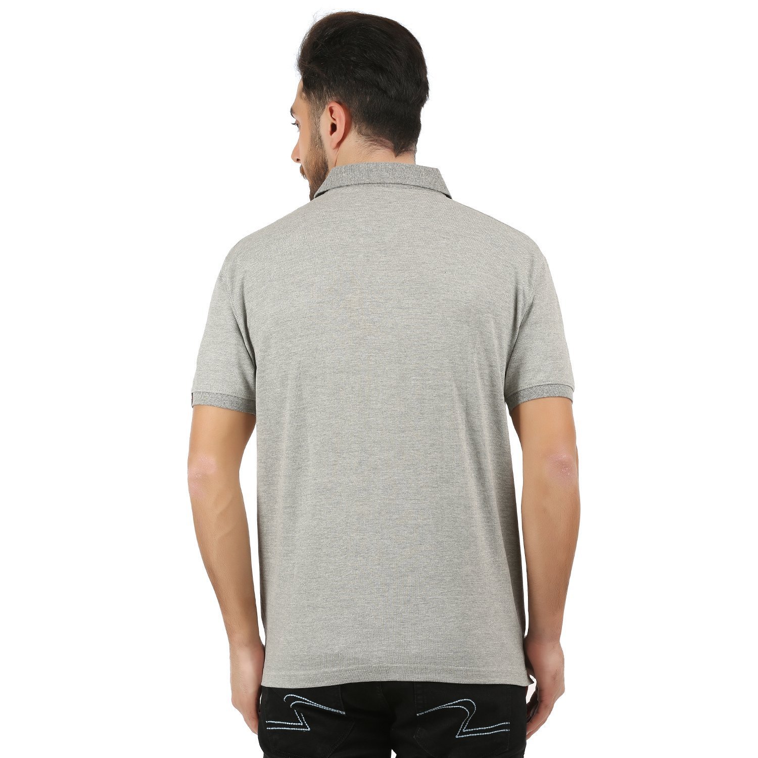 Vakum Men Grey Plain Solid Polo Shirt