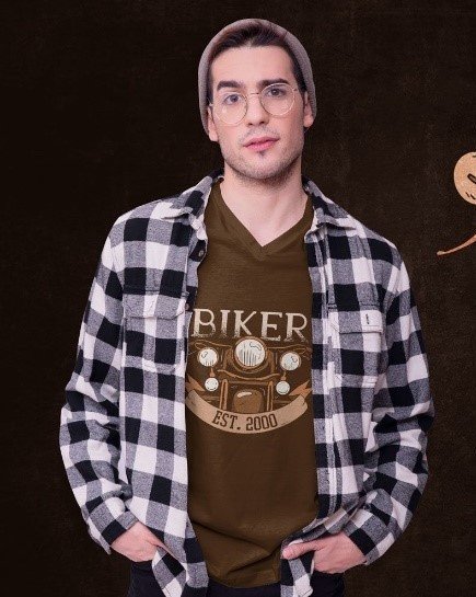 Vakum Brown Round Neck Biker Printed T Shirt