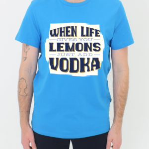 Vakum Indian Blue Round Neck Lemon and Vodka Printed T Shirt