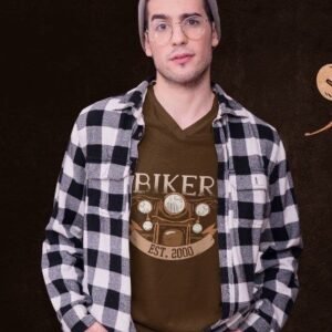 Vakum Brown Round Neck Biker Printed T Shirt